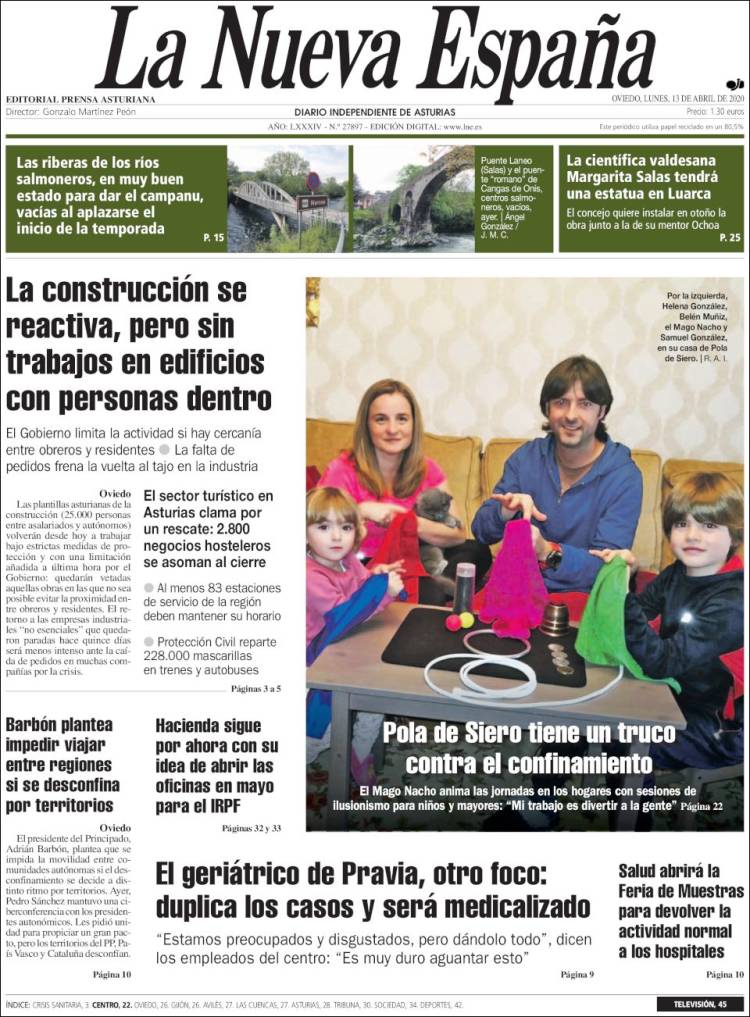 Portada de La Nueva España (España)