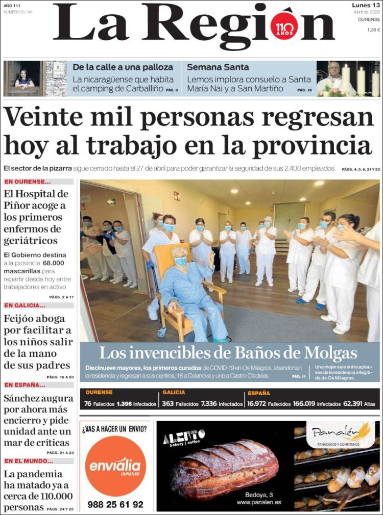 Portada de La Región de Ourense (España)