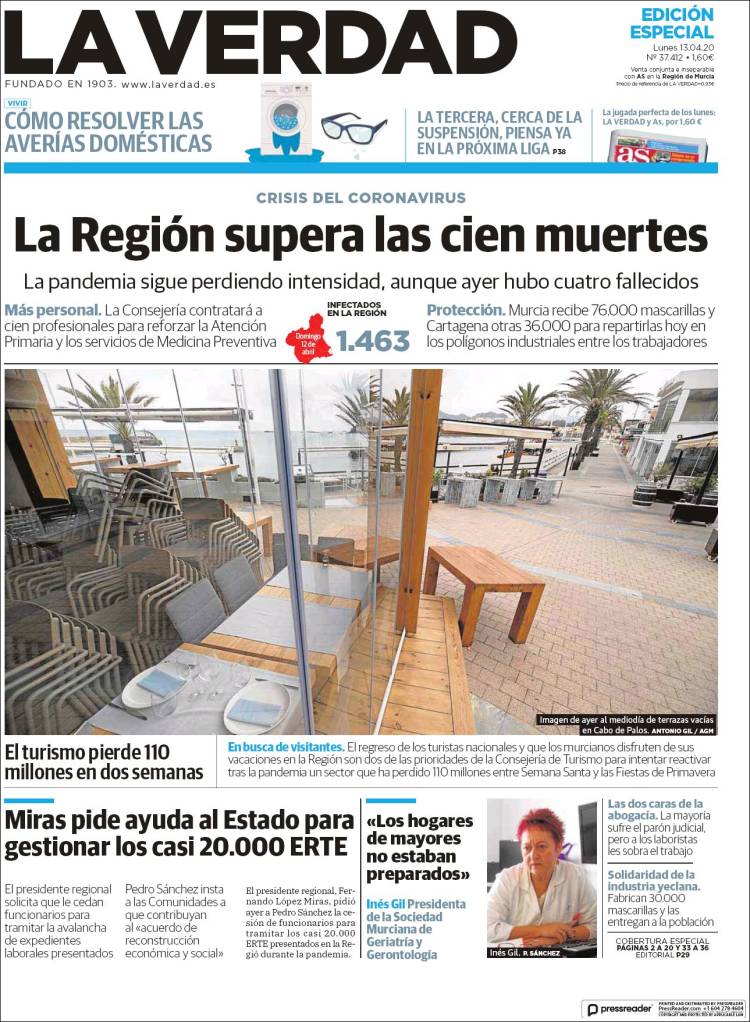 Portada de La Verdad de Murcia (España)