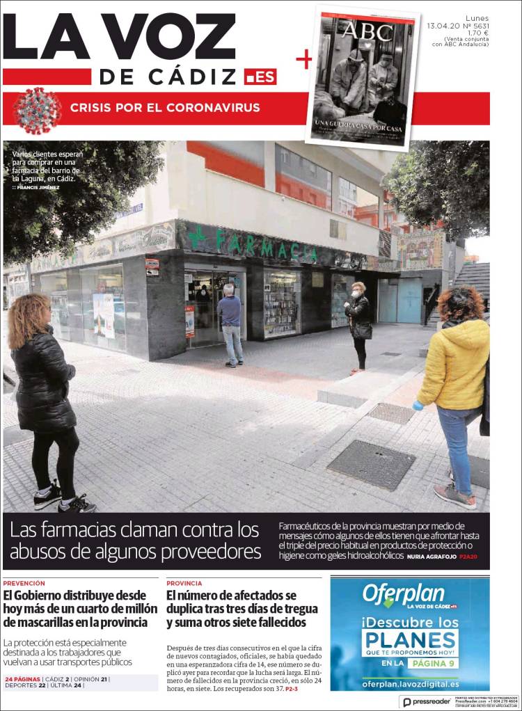 Portada de La Voz de Cádiz (España)