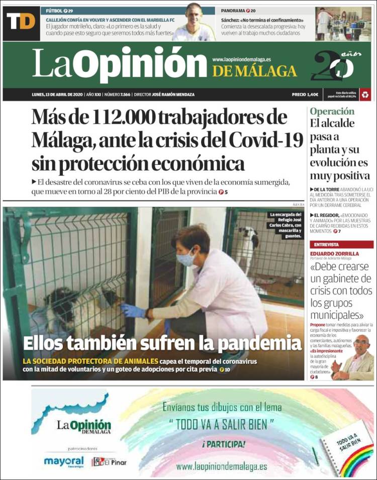 Portada de La Opinión de Málaga (España)