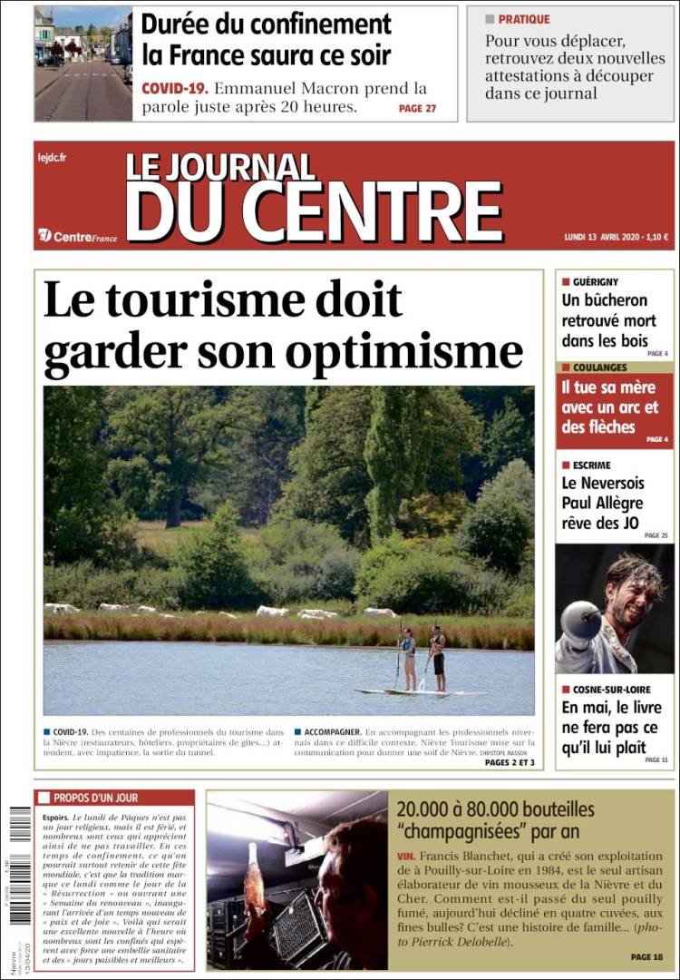 Portada de Le Journal du Centre (Francia)