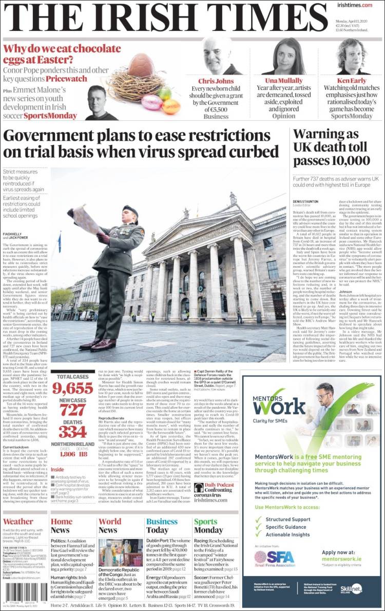 Portada de Irish Times (Irlanda)