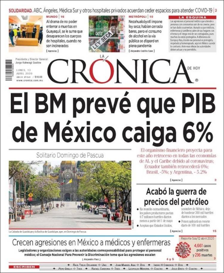 Portada de La Crónica de Hoy (M&eacute;xico)