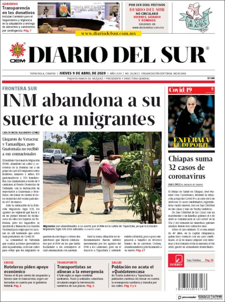 Portada de El Diario del Sur (M&eacute;xico)