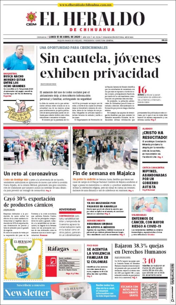 Portada de El Heraldo de Chihuahua (M&eacute;xico)