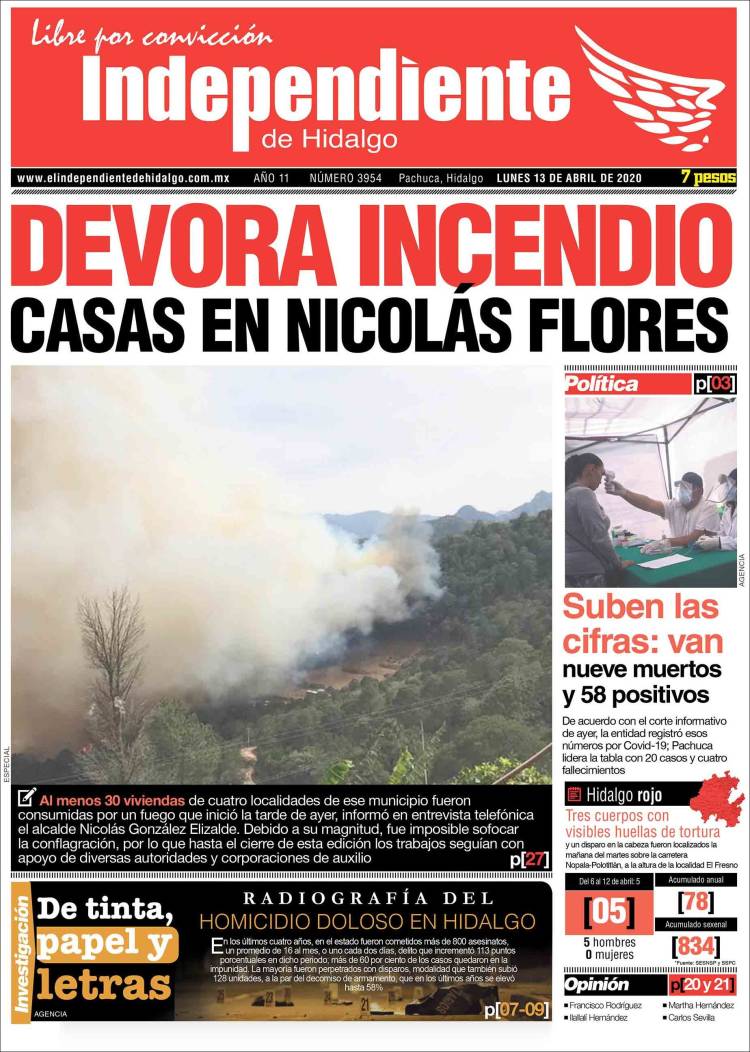 Portada de El Independiente de Hidalgo (M&eacute;xico)