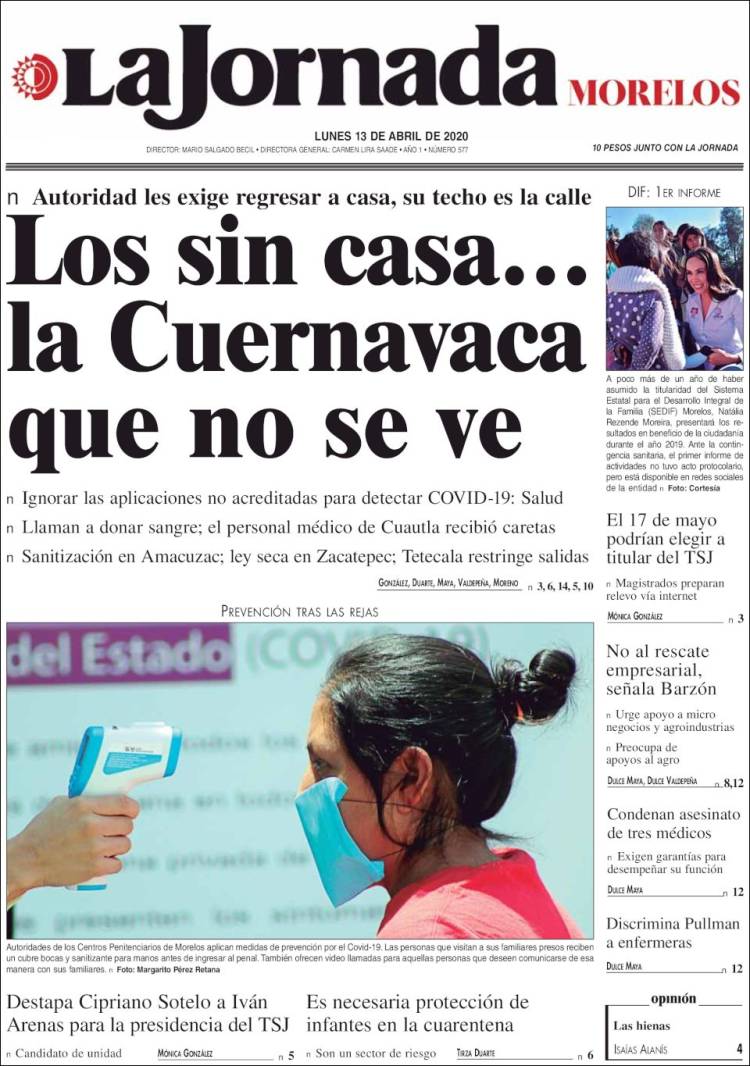 Portada de La Jornada - Morelos (M&eacute;xico)