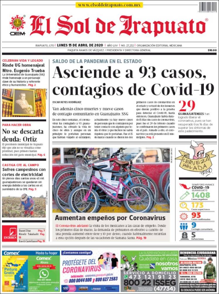 Portada de El Sol de Irapuato (M&eacute;xico)