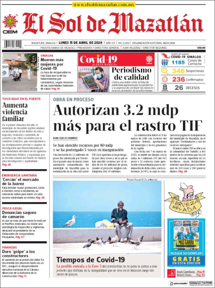 Portada de El Sol de Mazatlán (M&eacute;xico)