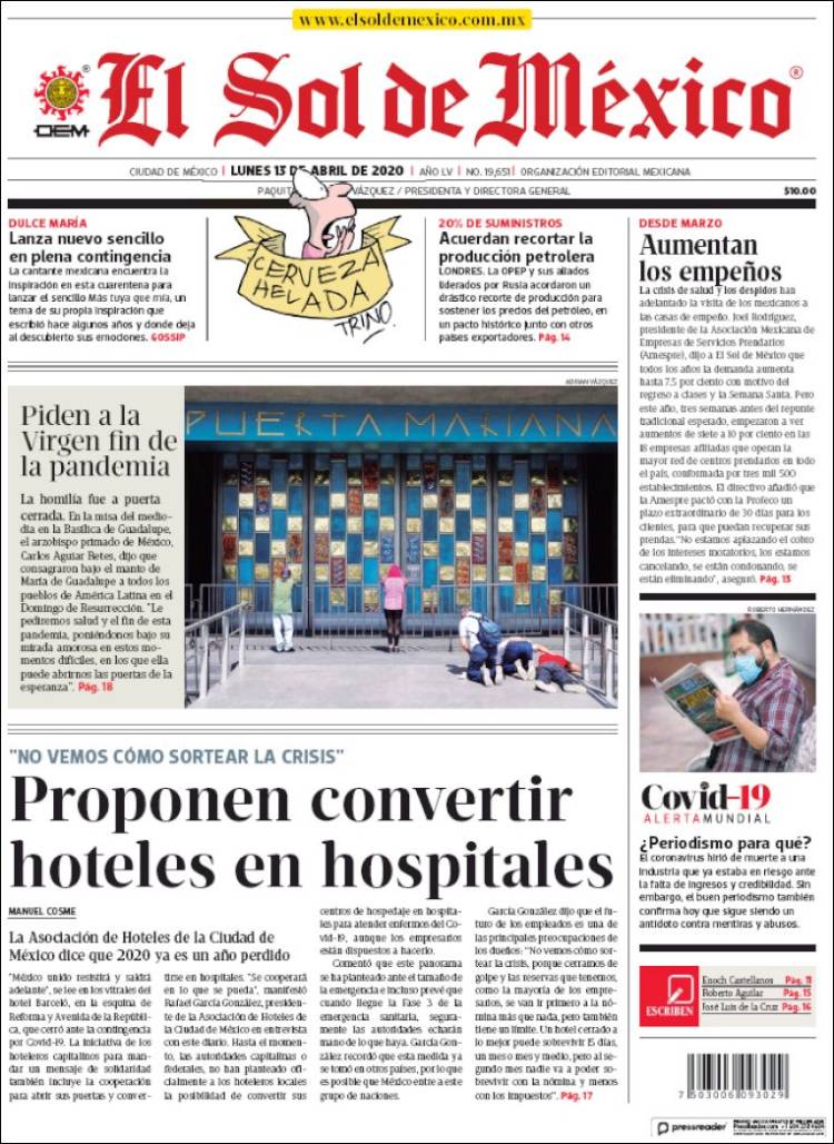 Portada de El Sol de México (M&eacute;xico)