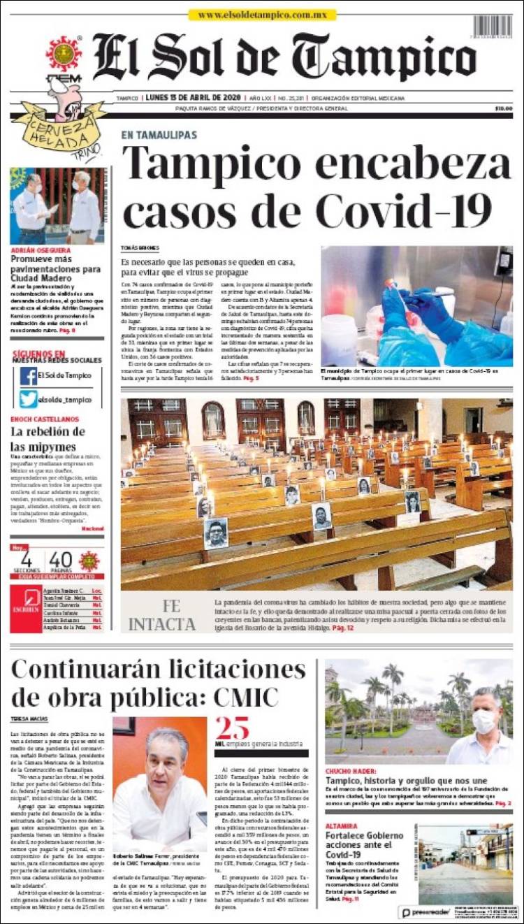 Portada de El Sol de Tampico (M&eacute;xico)