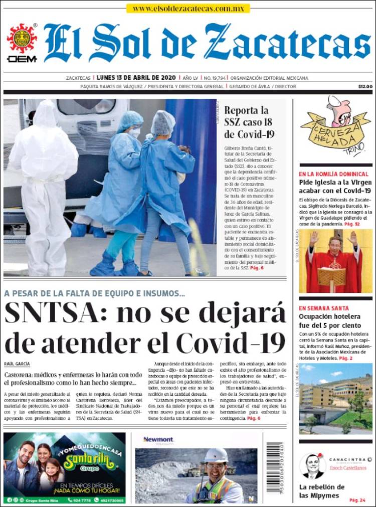 Portada de El Sol de Zacatecas (M&eacute;xico)