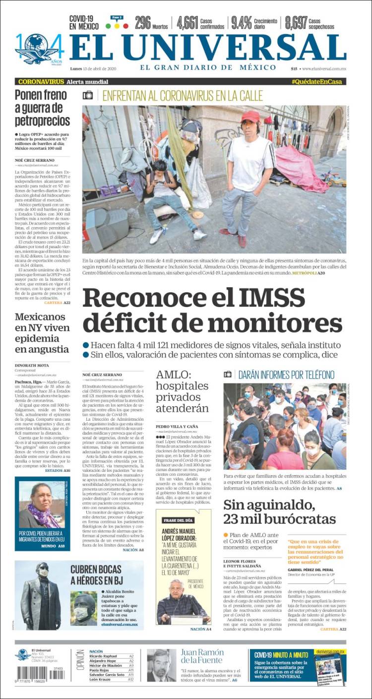Portada de El Universal (M&eacute;xico)