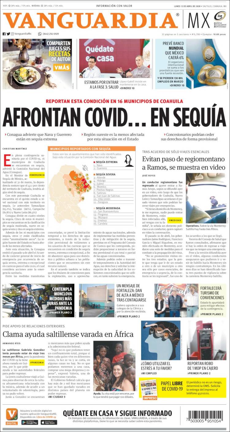 Portada de Vanguardia (M&eacute;xico)