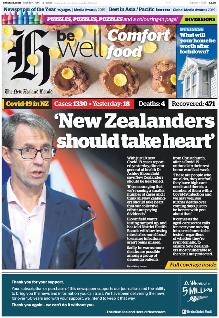 Portada de The New Zealand Herald (Nueva Zelanda)