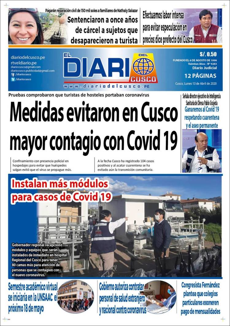 Portada de El Diario del Cusco (Per&uacute;)