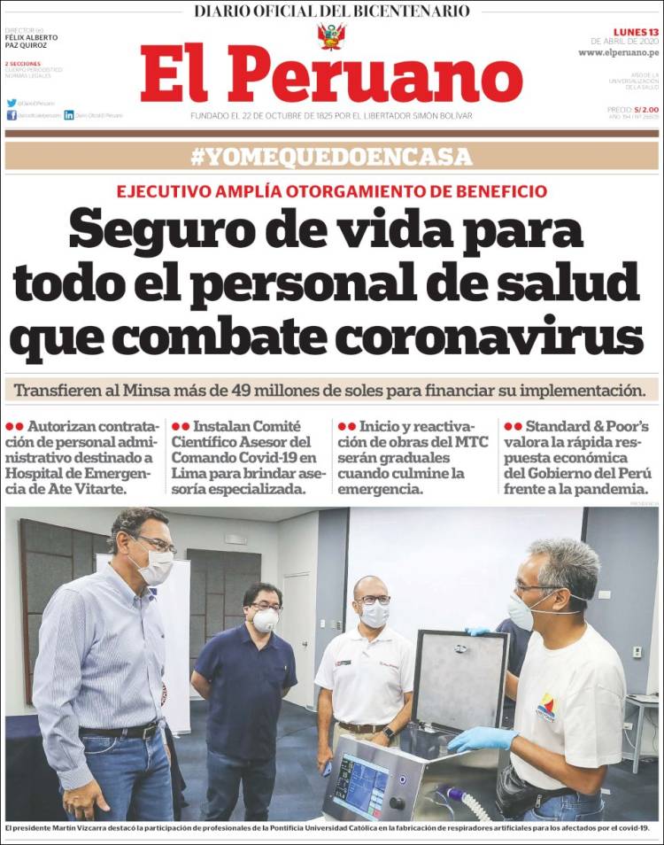Portada de El Peruano (Per&uacute;)