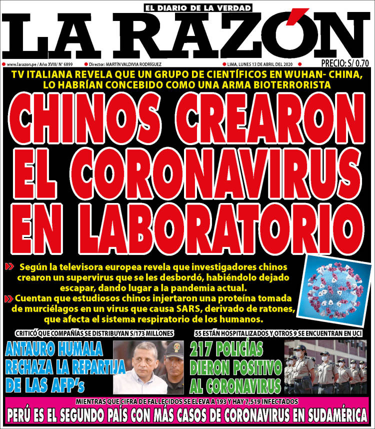 Portada de La Razón (Per&uacute;)