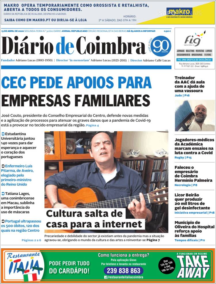 Portada de Diário de Coimbra (Portugal)