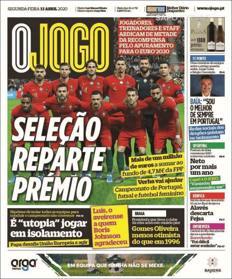 Portada de O Jogo (Portugal)