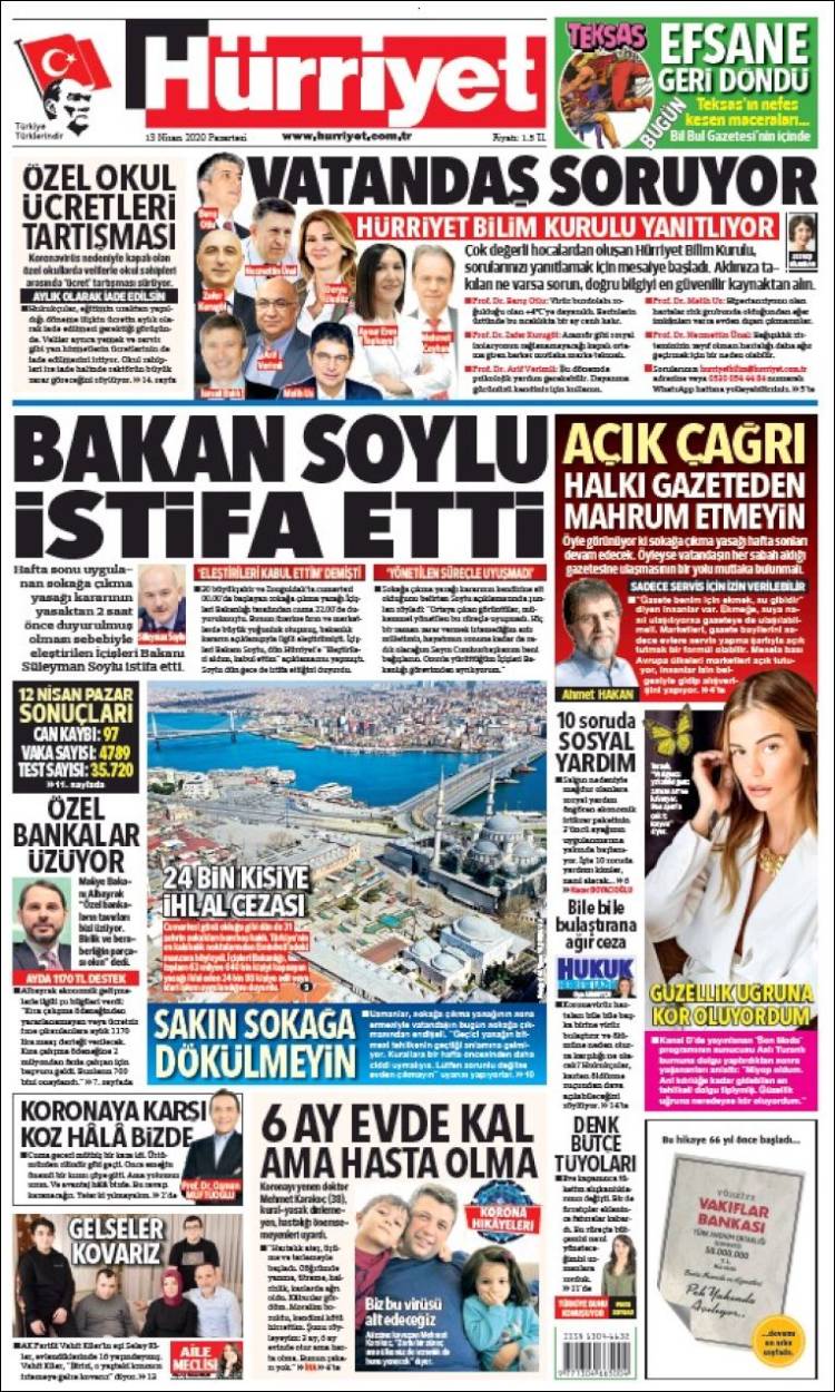 Portada de Hürriyet (Turqu&iacute;a)