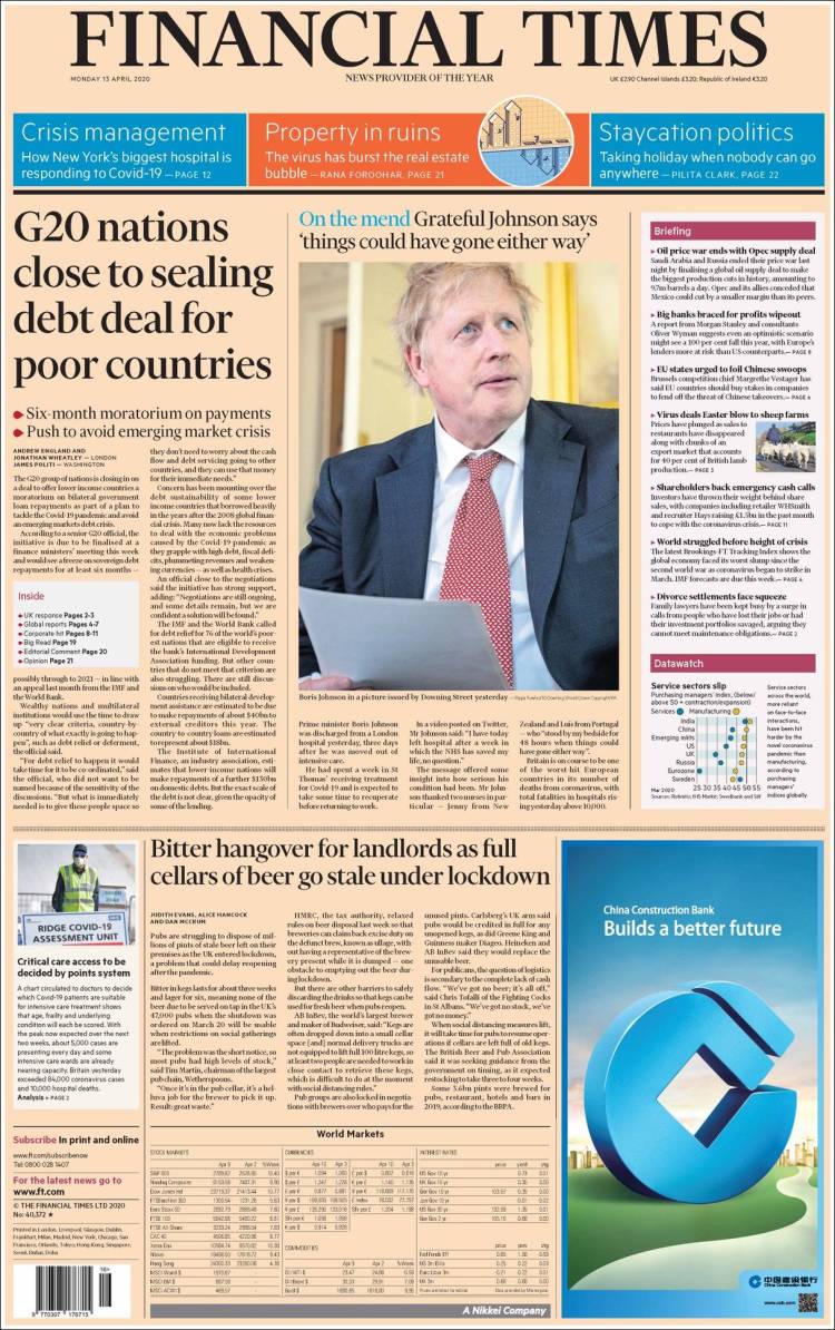 Portada de Financial Times (Reino Unido)