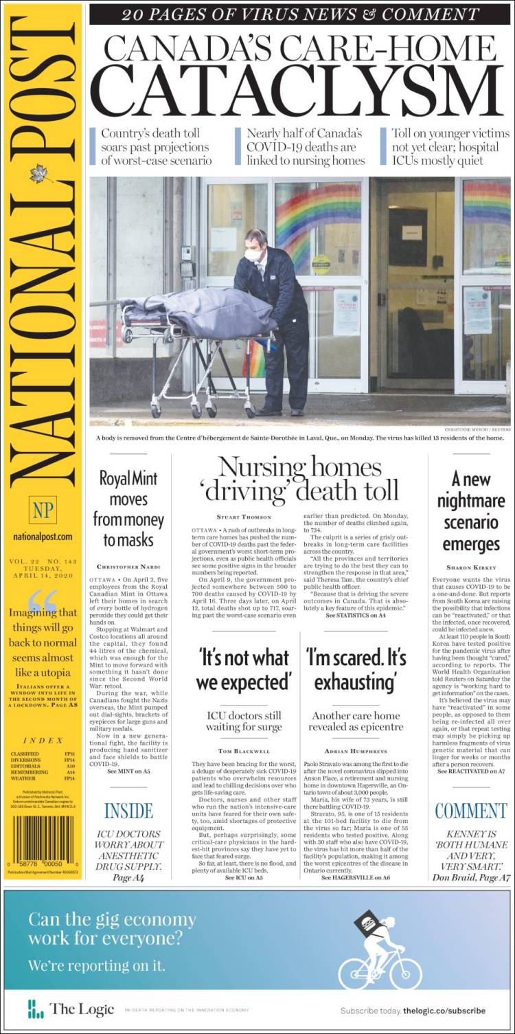 Portada de The National Post (Canadá)