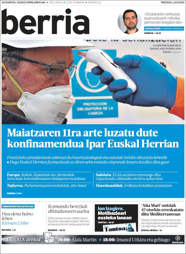 Portada de Berria (Spain)