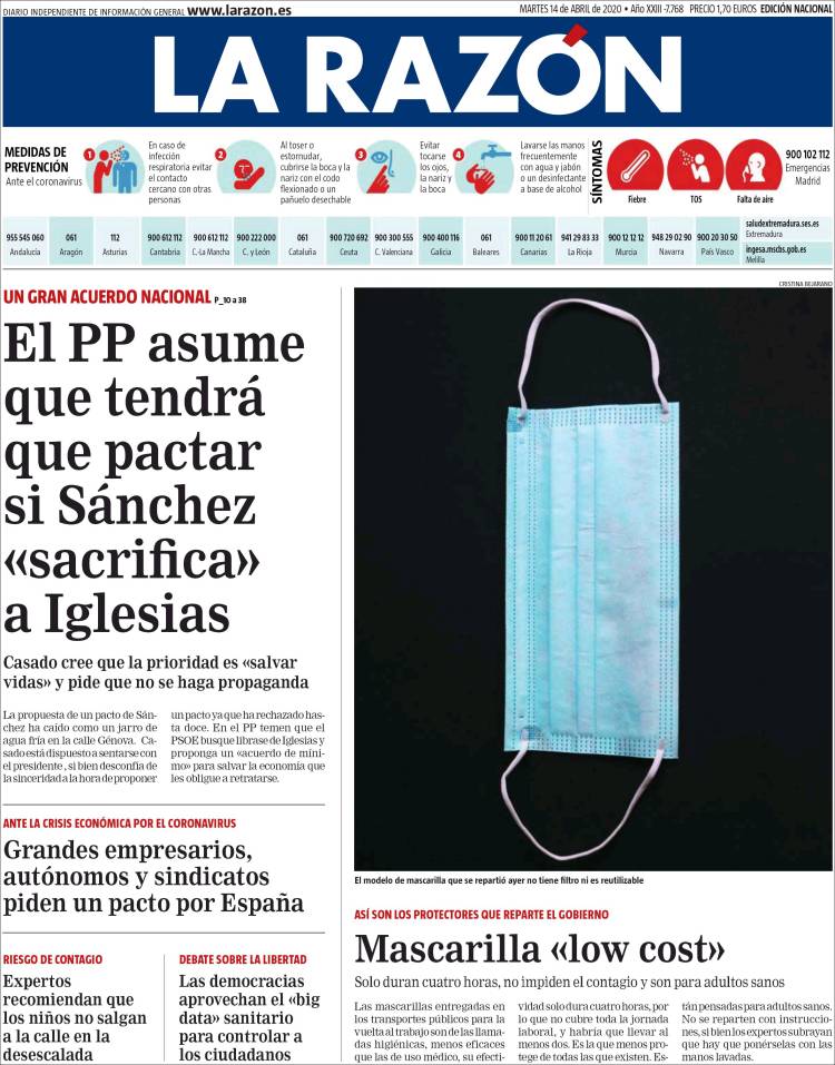 Portada de La Razón (España)