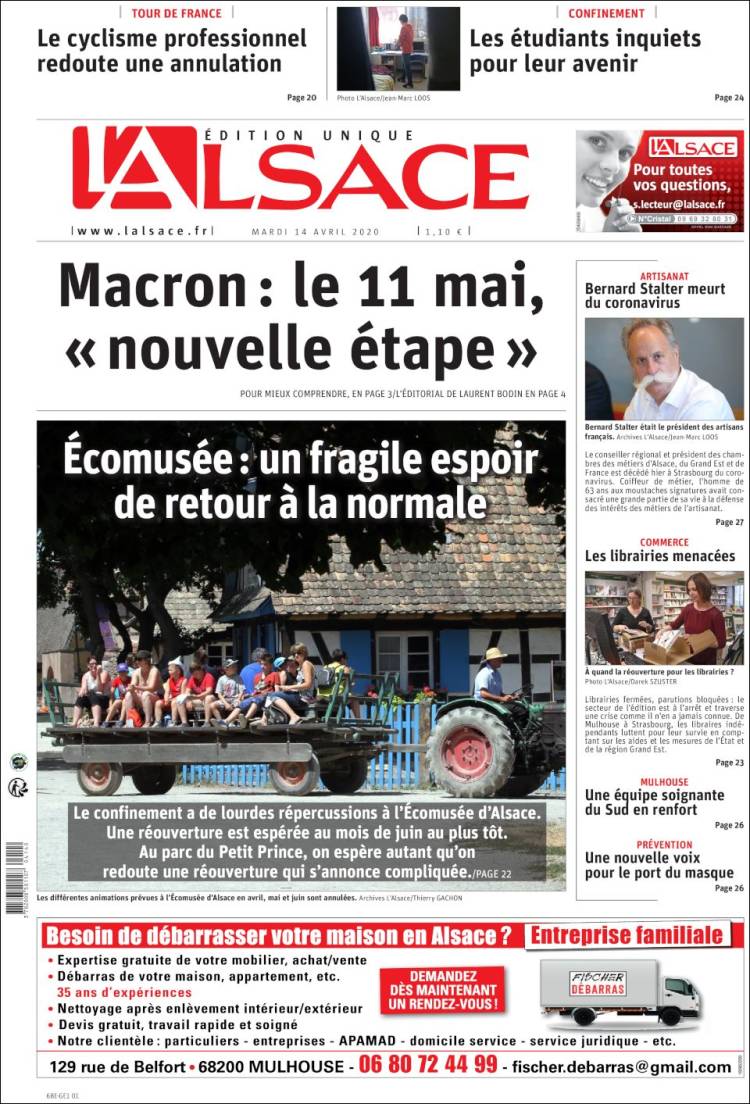 Portada de Journal L'Alsace (Francia)