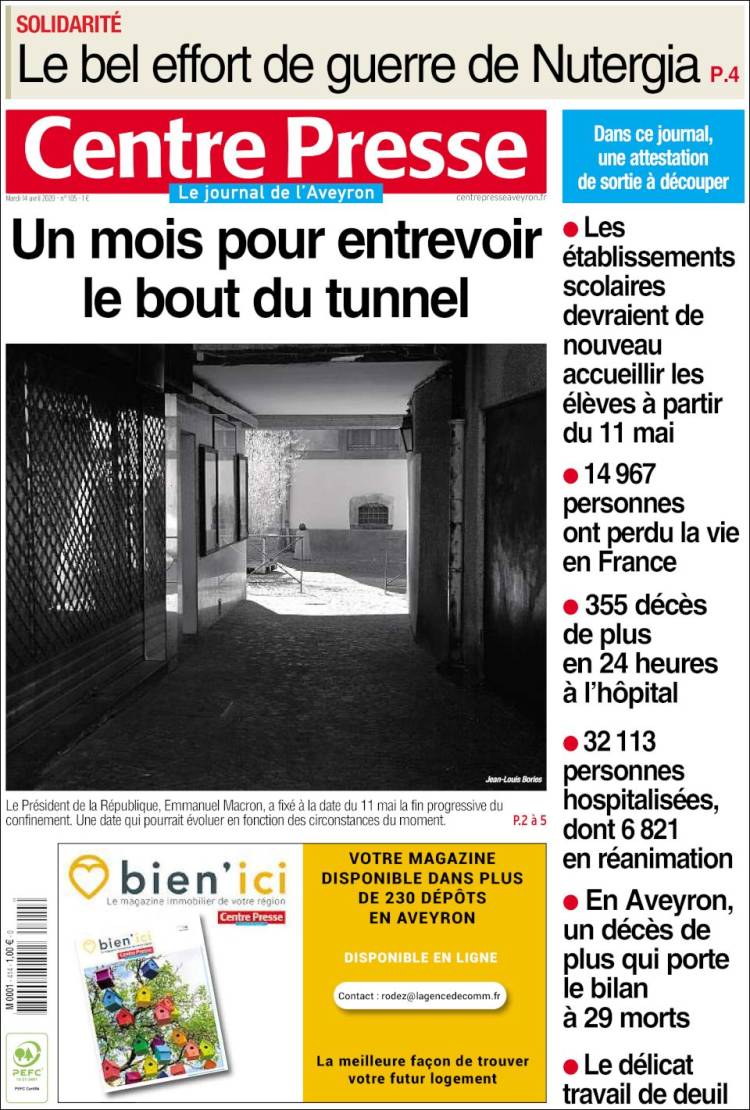 Portada de Centre Presse (Francia)