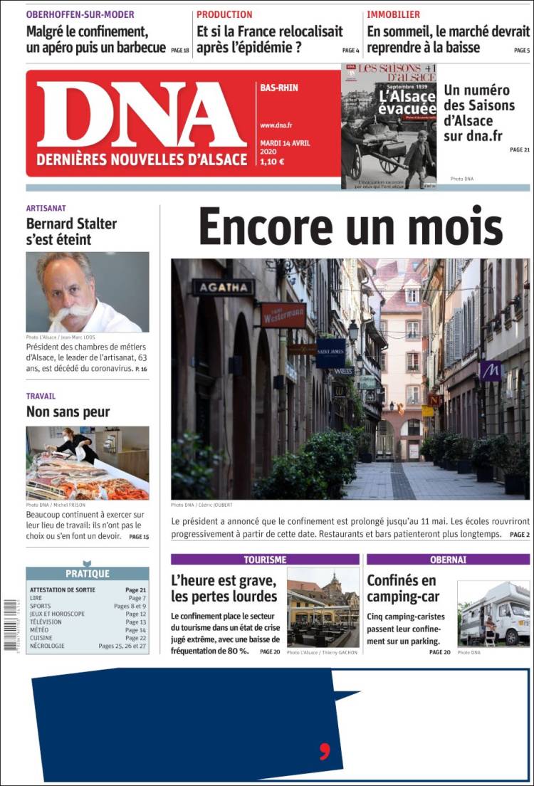 Portada de Les Dernières Nouvelles d'Alsace (Francia)