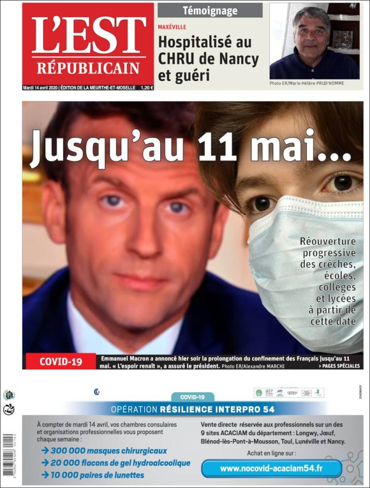 Portada de L'Est Republicain (Francia)