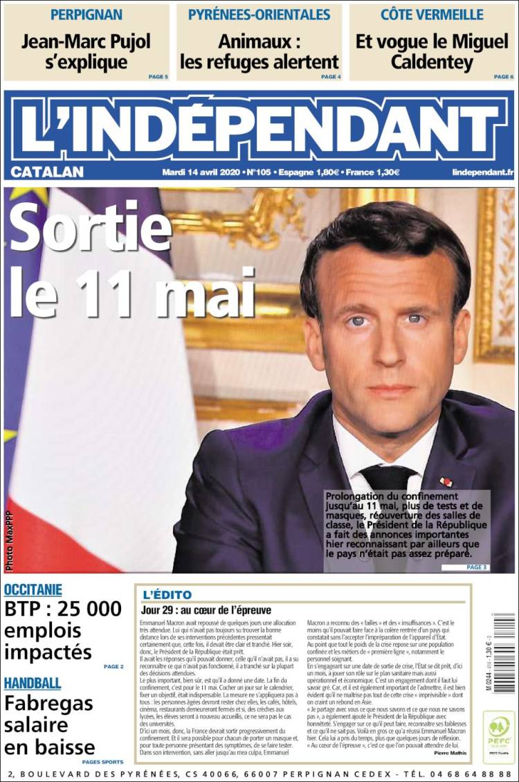 Portada de Le Indépendant (Francia)