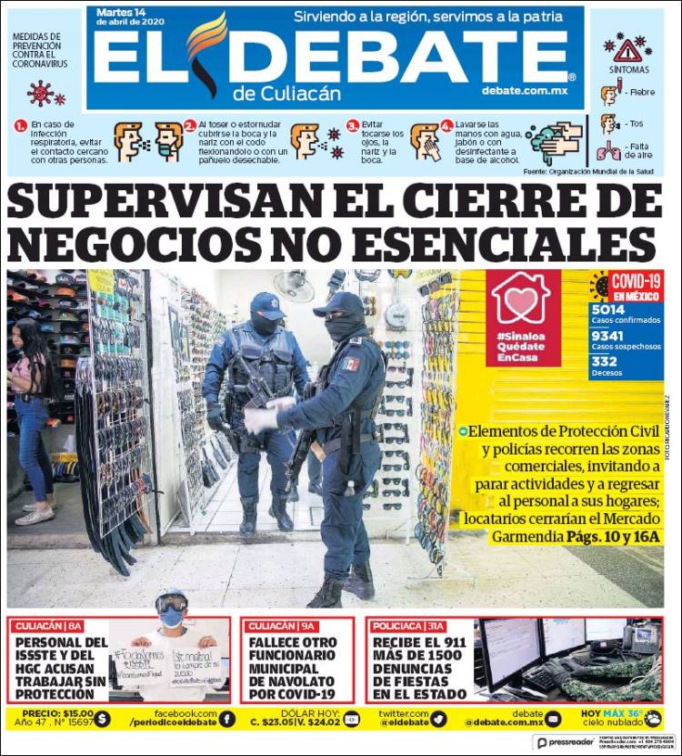 Portada de El Debate de Culiacán (México)