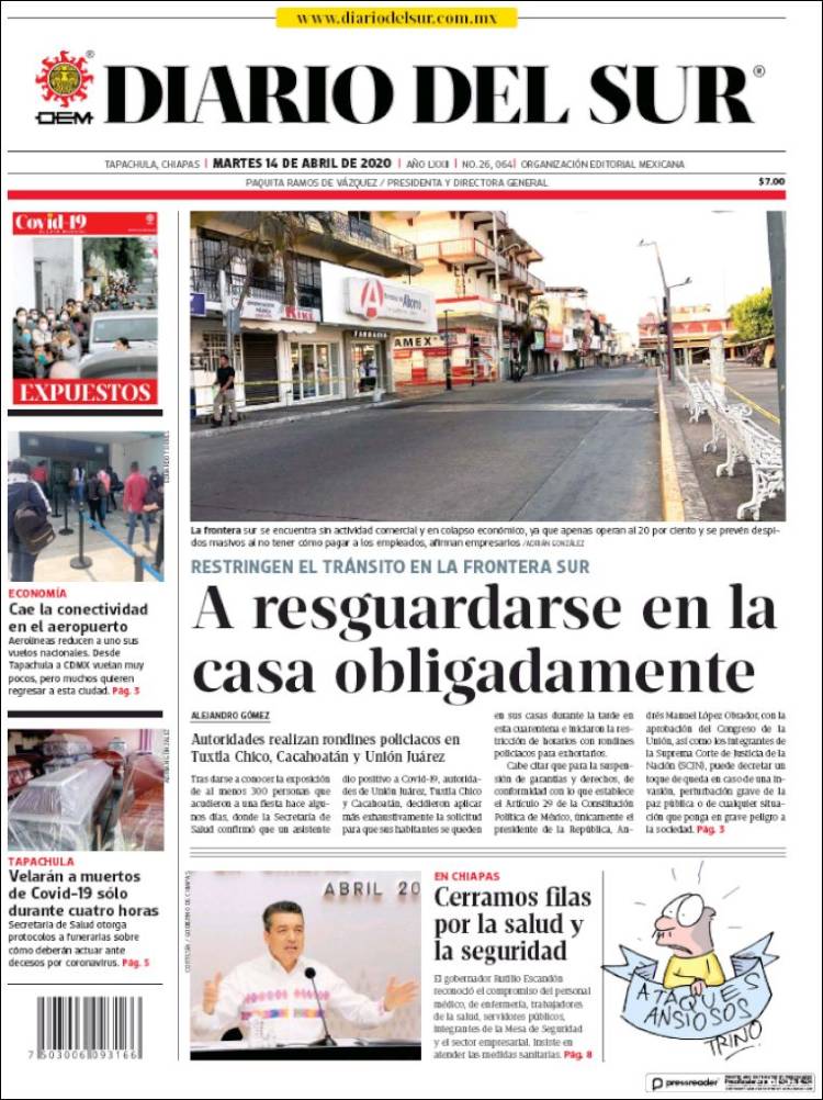 Portada de El Diario del Sur (México)