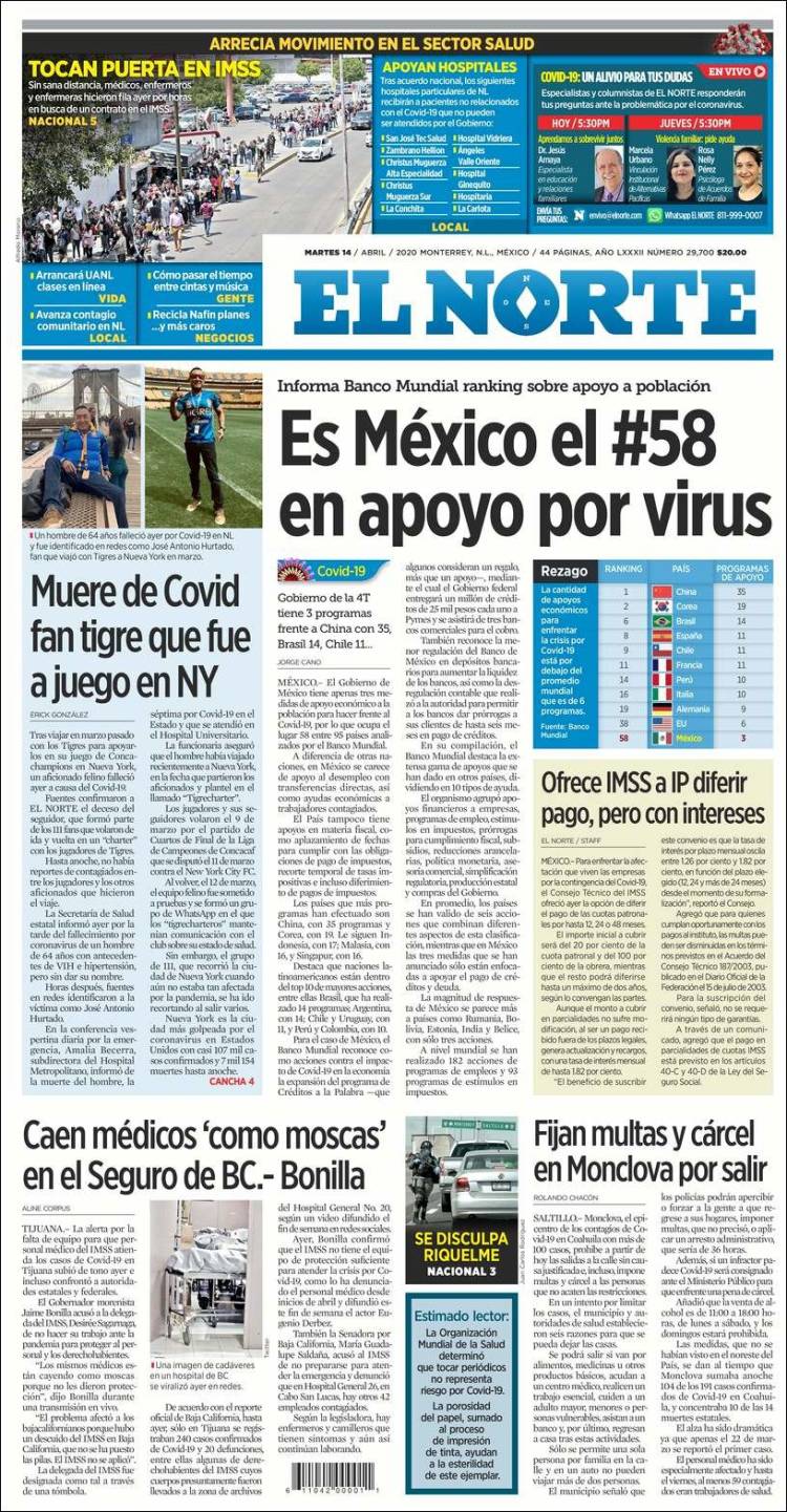 Portada de El Norte (México)