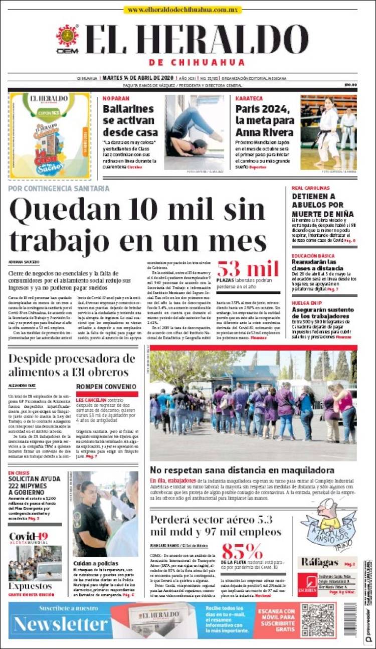 Portada de El Heraldo de Chihuahua (México)