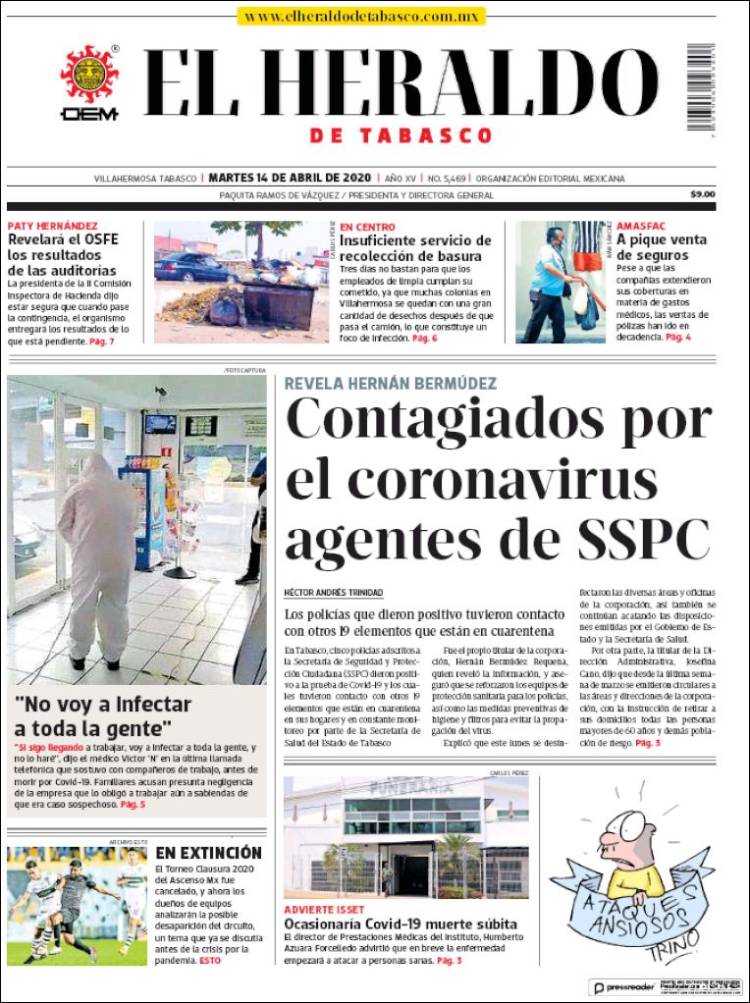 Portada de El Heraldo de Tabasco (México)