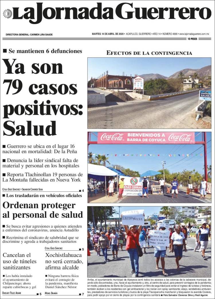 Portada de La Jornada de Guerrero (México)