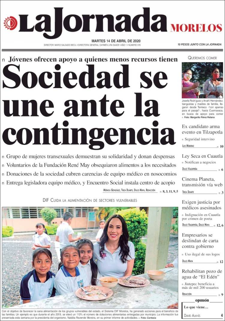 Portada de La Jornada - Morelos (México)