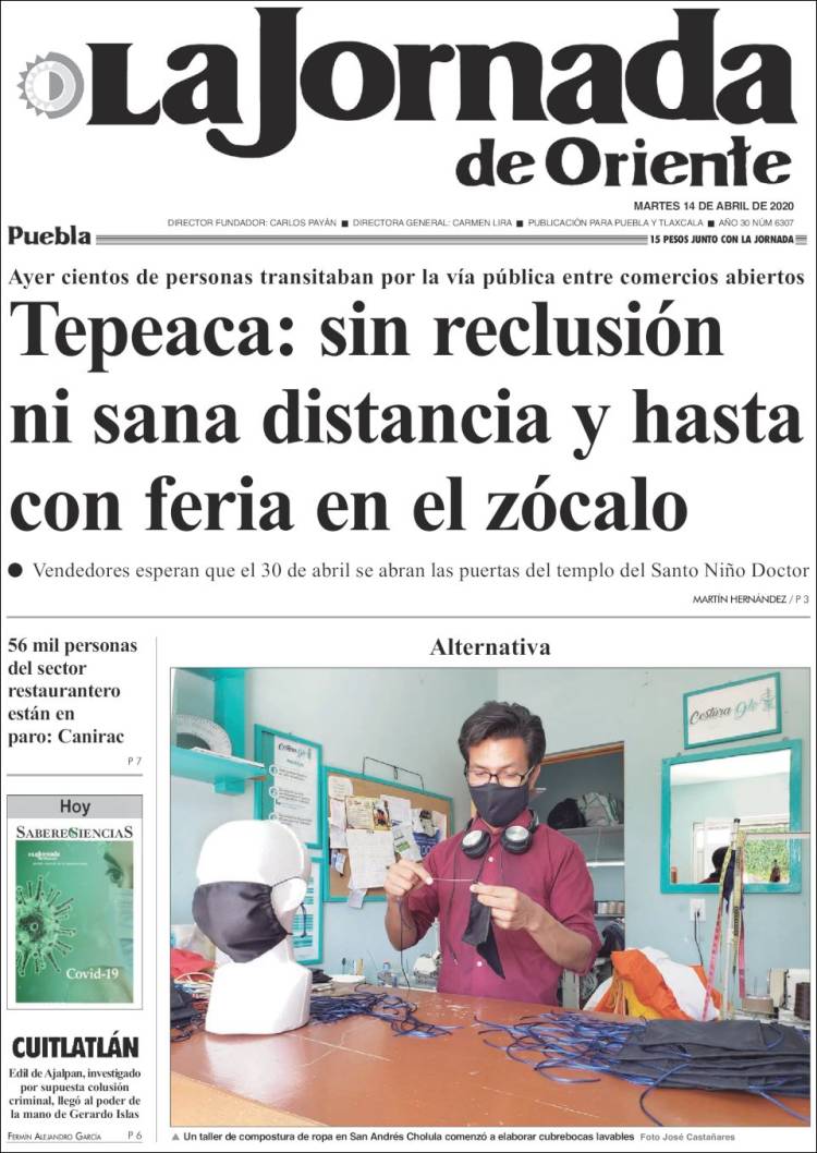 Portada de La Jornada de Oriente - Puebla (México)