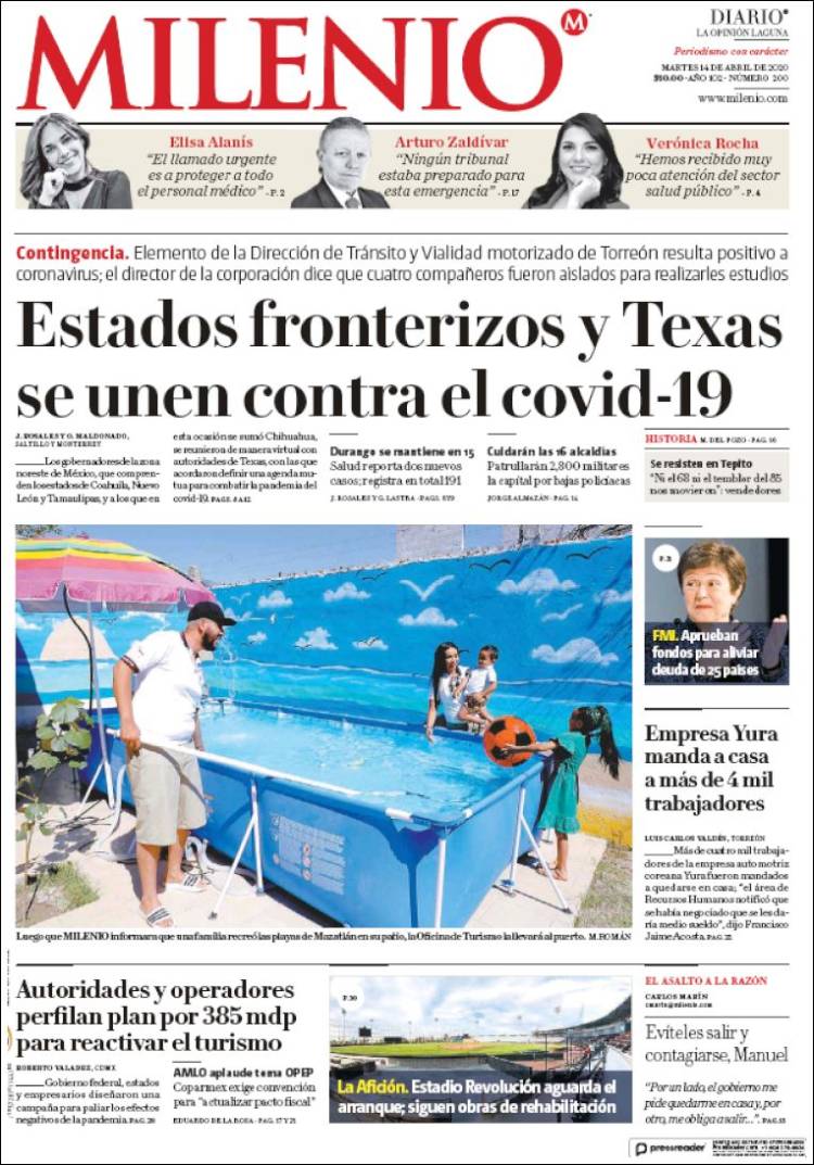 Portada de Milenio - Laguna (México)