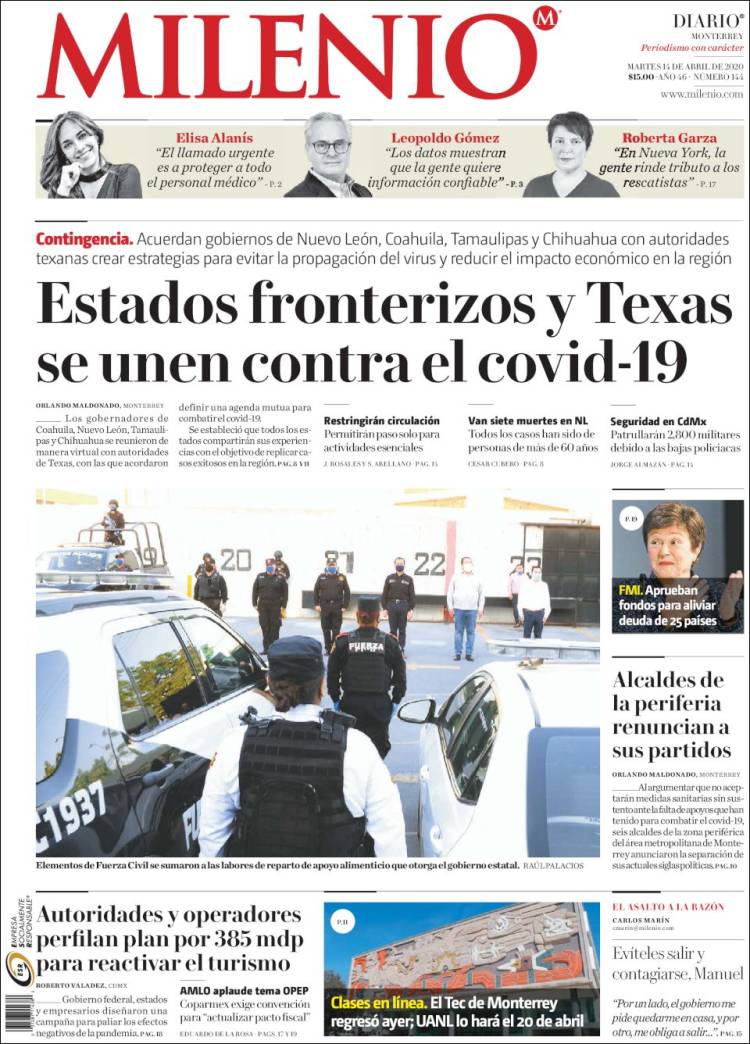 Portada de Milenio de Monterrey (México)