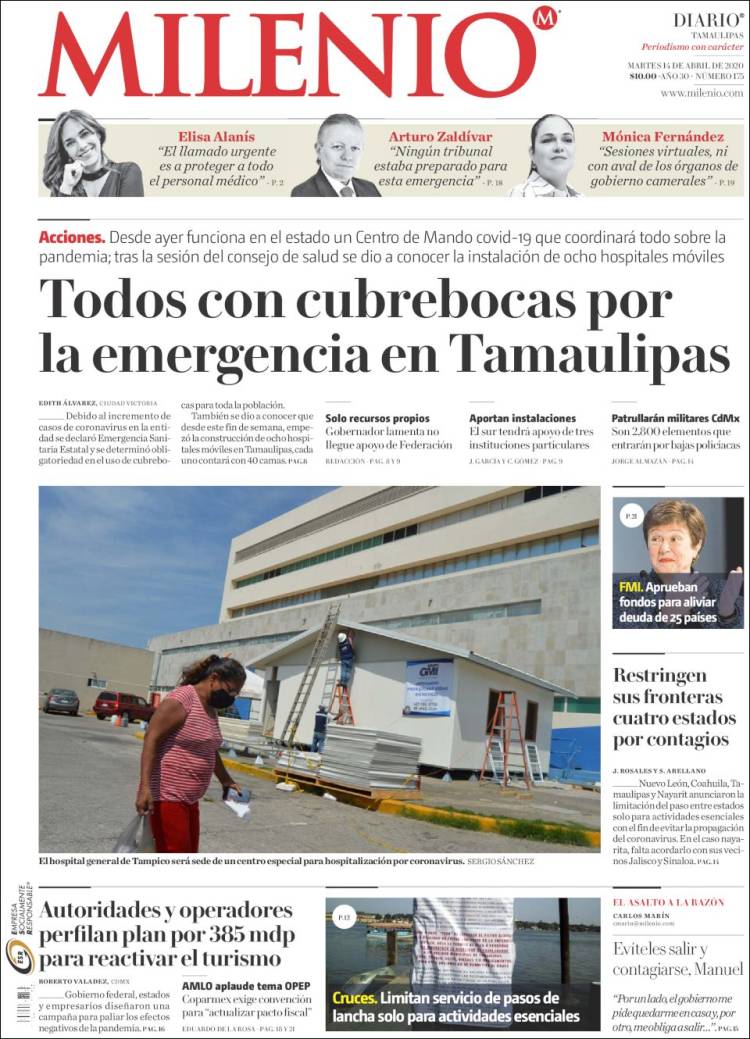 Portada de Milenio - Tamaulipas (México)