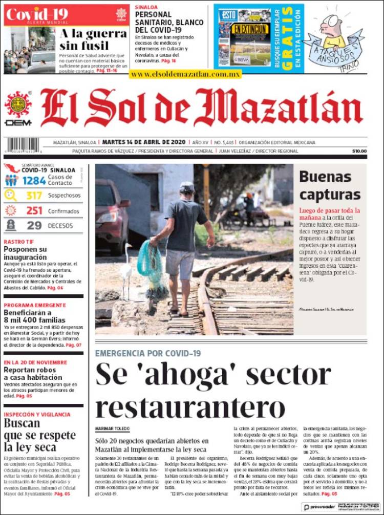 Portada de El Sol de Mazatlán (México)