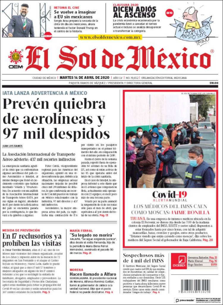 Portada de El Sol de México (México)