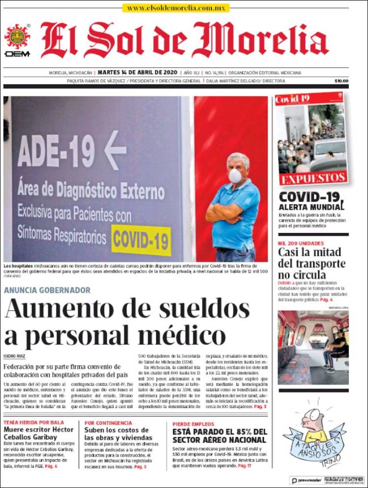 Portada de El Sol de Morelia (México)