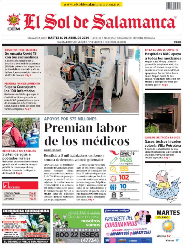 Portada de El Sol de Salamanca (México)
